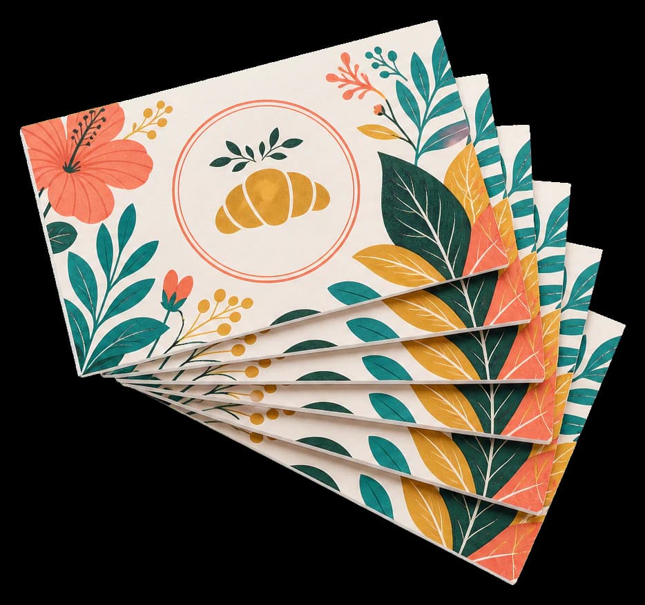 Business cards print production example: Full-bleed cards imposed 10-up with production gutters and trim-ready spacing.