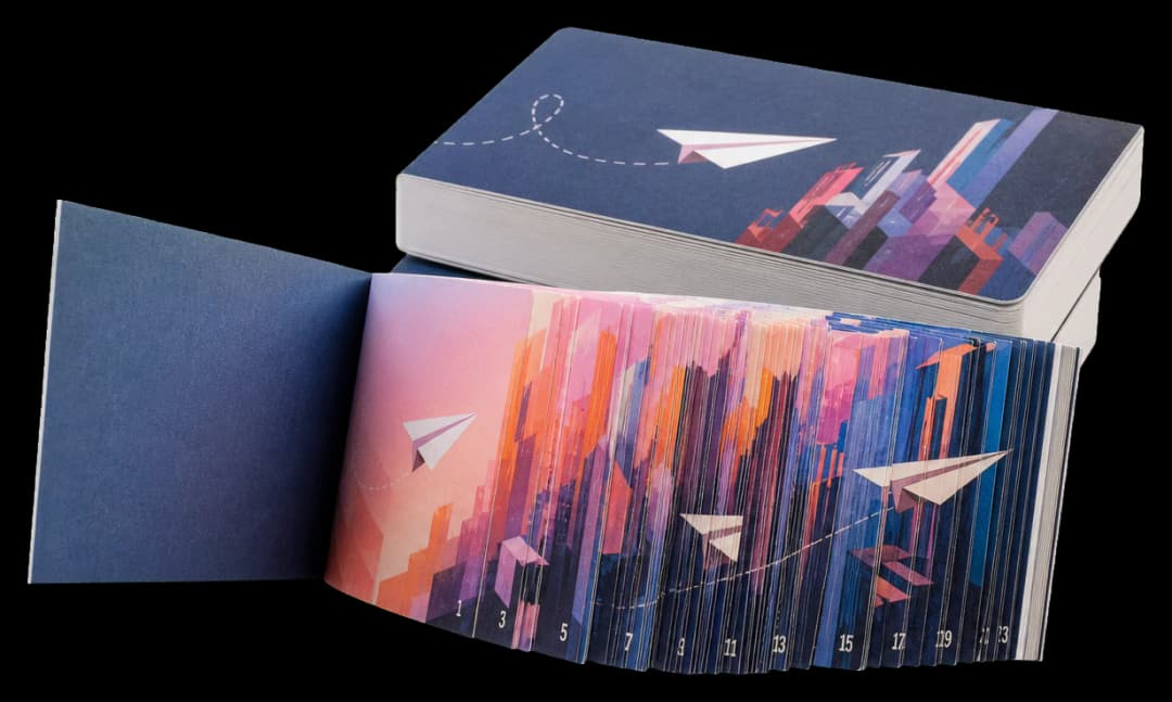 Flipbooks print production example: Animation frames placed 12-up in sequential cut order for smooth hand-flipped playback.