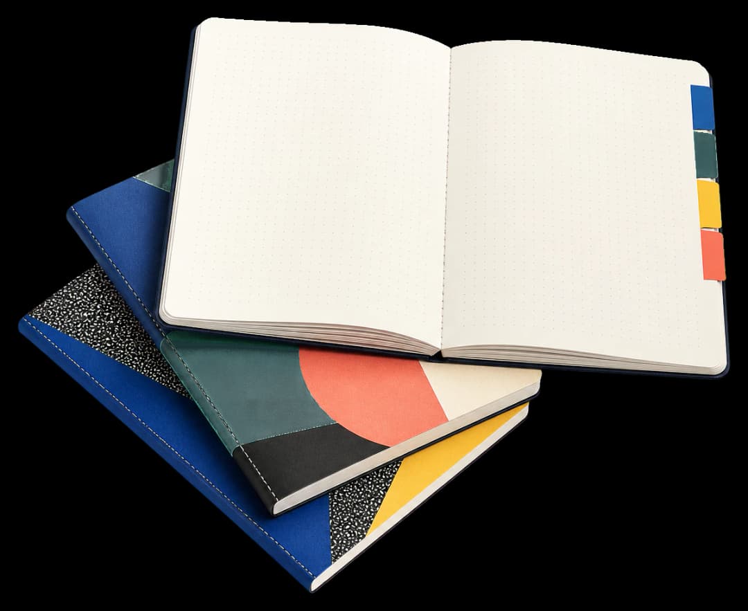 Notebooks print production example: A5 notebook interiors imposed in binding order with clean spine and trim geometry.