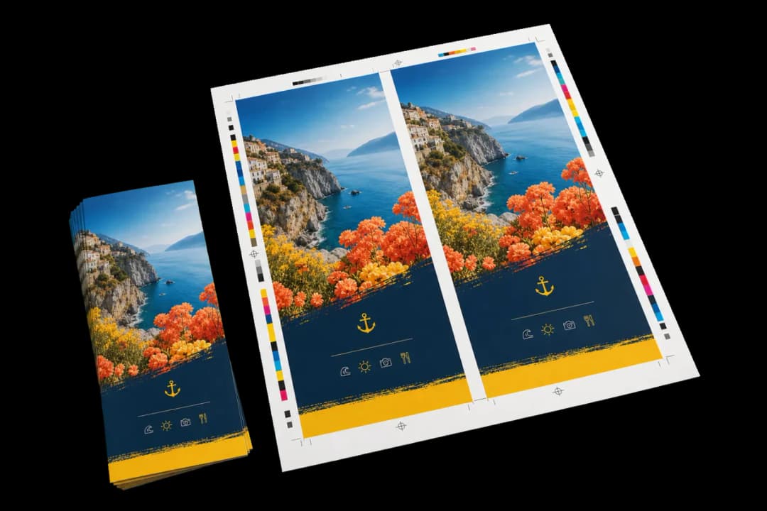 2-Up Rack Cards (4×9") — Standard rack cards for brochure holders, 2-up on tabloid stock.