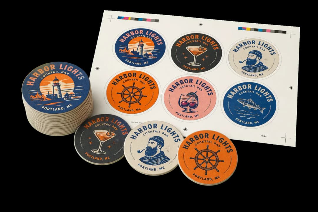 Round Coasters (Nested) — 3.5" round drink coasters nested on Letter for contour die-cutting.