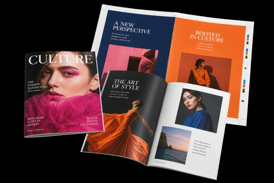 Saddle-Stitch A4 Magazine — 32-page A4 magazine signatures on A3 landscape sheets for commercial offset.