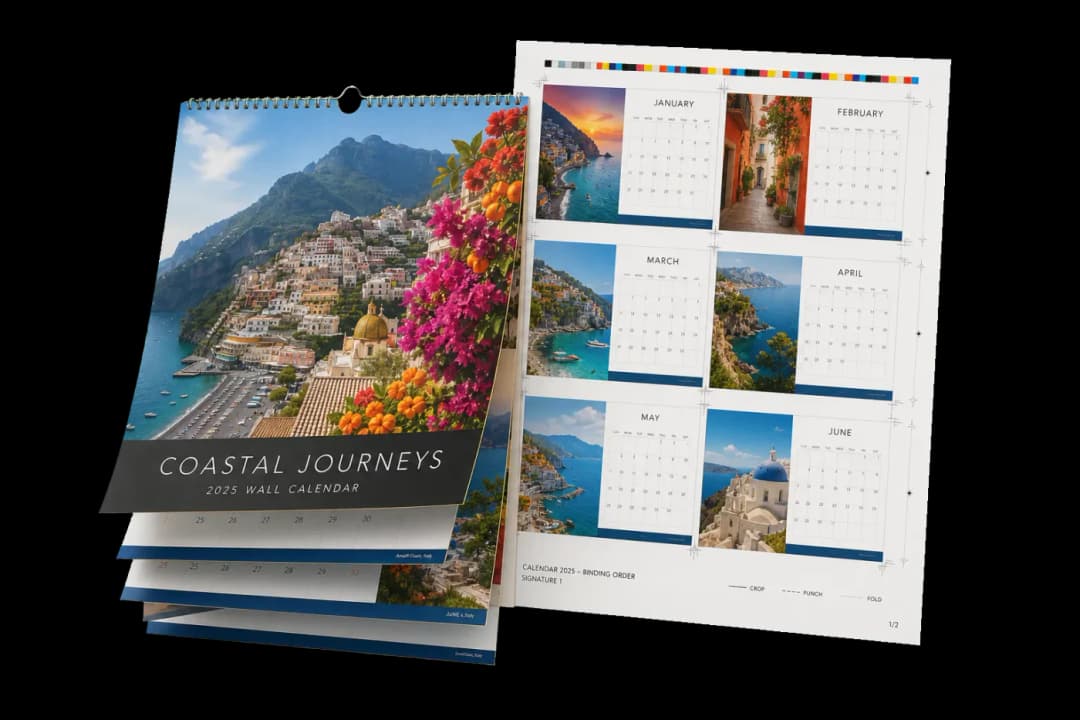 Wall Calendar Signatures — Coil-bound wall calendar with back cover rotation on tabloid landscape.