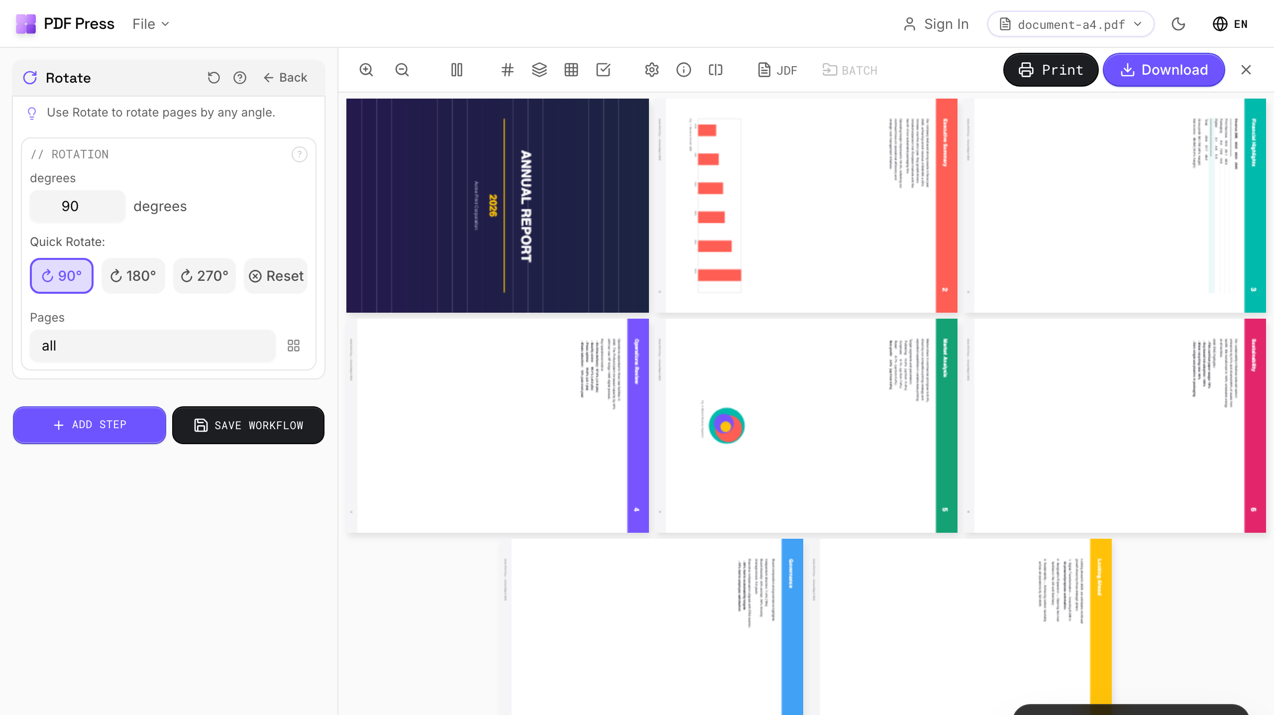 Preview, verify boxes, and export — how-to-rotate-pdf-pages in PDF Press