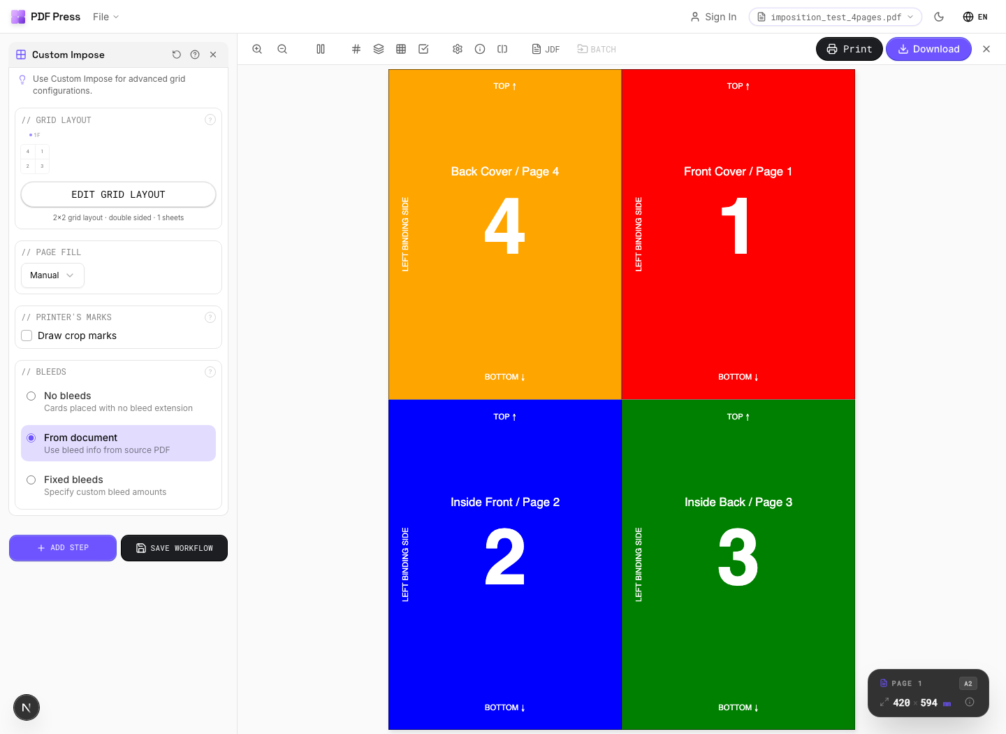 Custom expert grid imposition settings in PDF Press