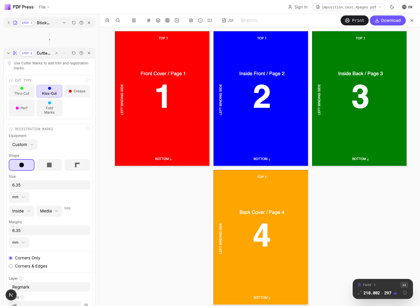 Sticker sheet layout in PDF Press