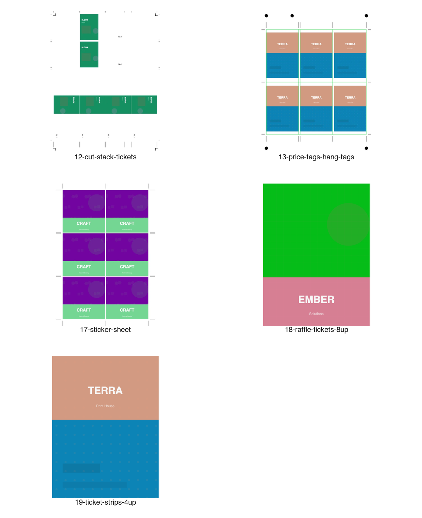 Examples of imposed raffle tickets, ticket strips, price tags, hang tags, stickers, and labels