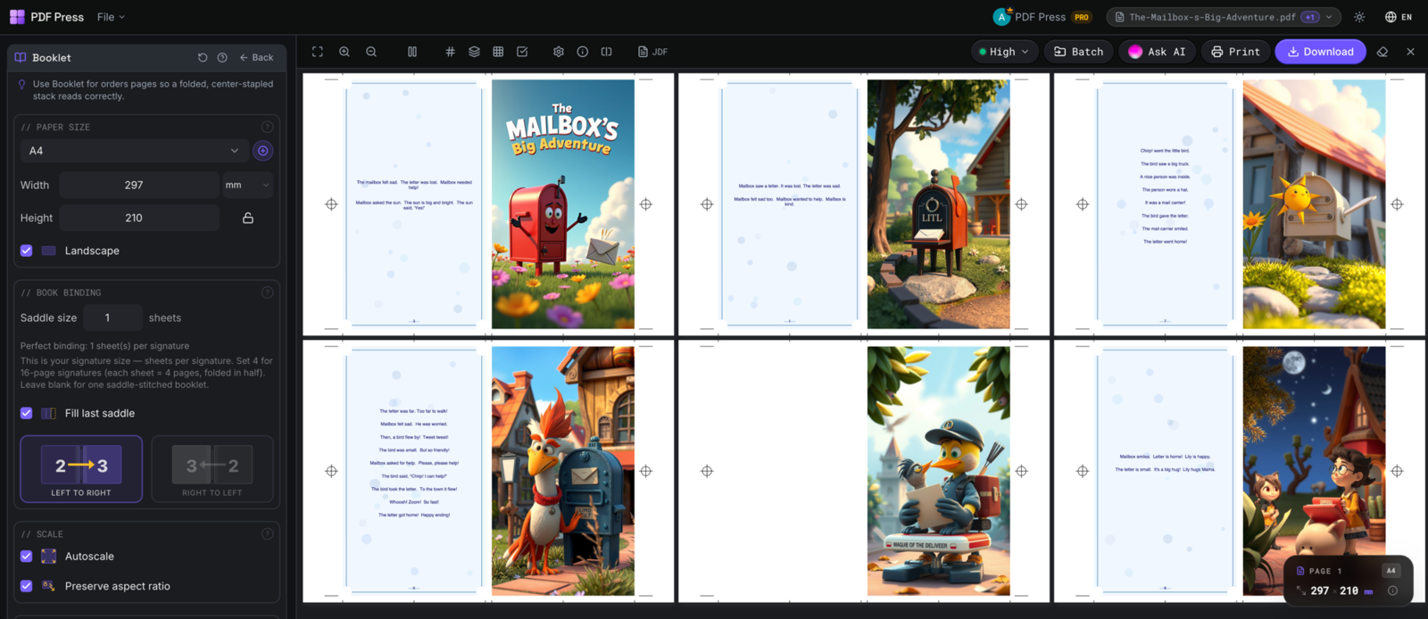 Booklet workflow open in PDF Press with a sample PDF loaded