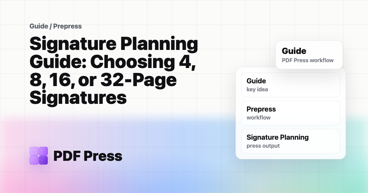 Signature Planning Guide: Choosing 4, 8, 16, or 32-Page Signatures cover illustration