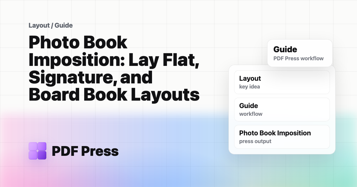 Photo Book Imposition: Lay Flat, Signature, and Board Book Layouts cover illustration