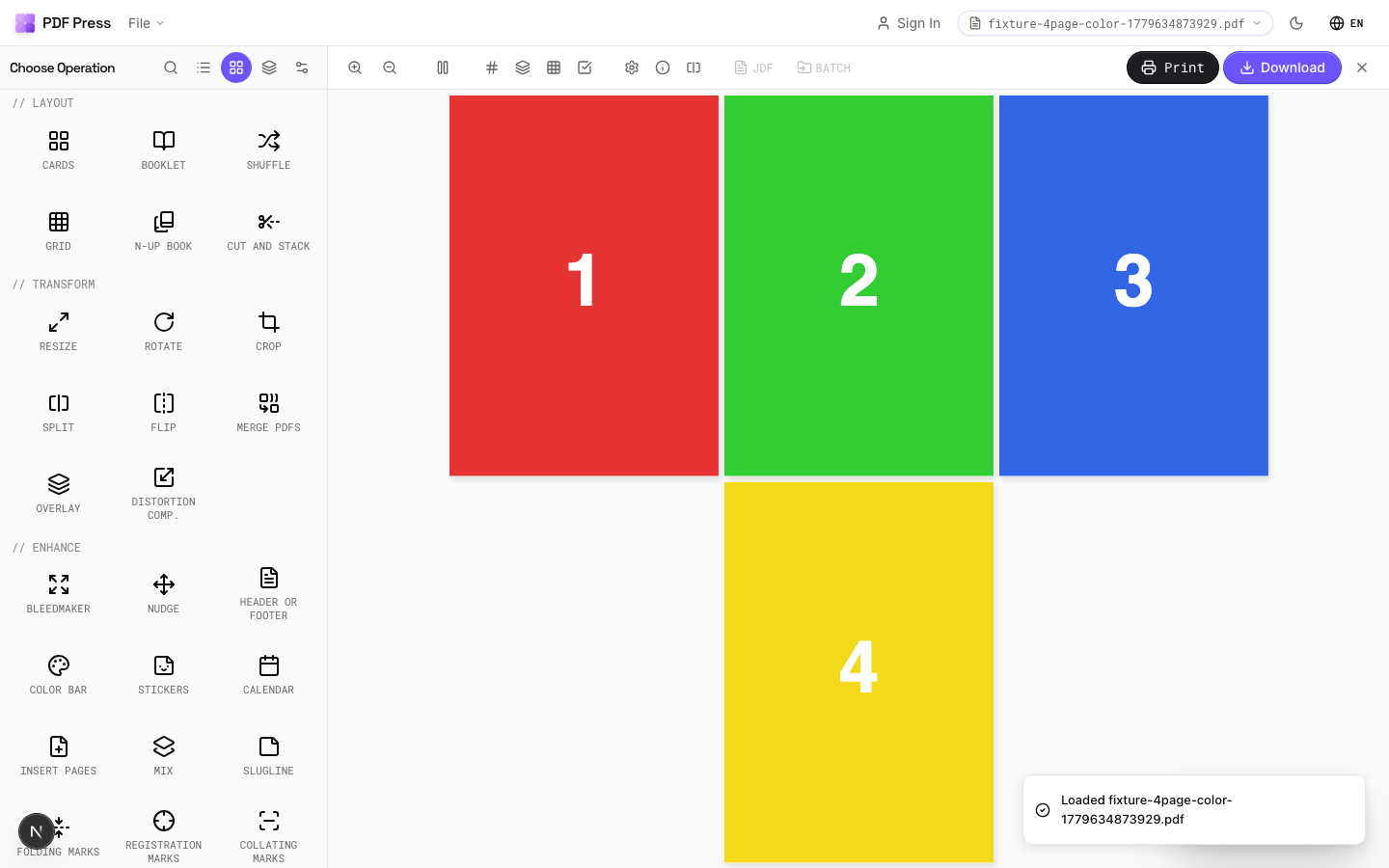 Configure Options — Each tool has its own settings panel (PDF Press screenshot)