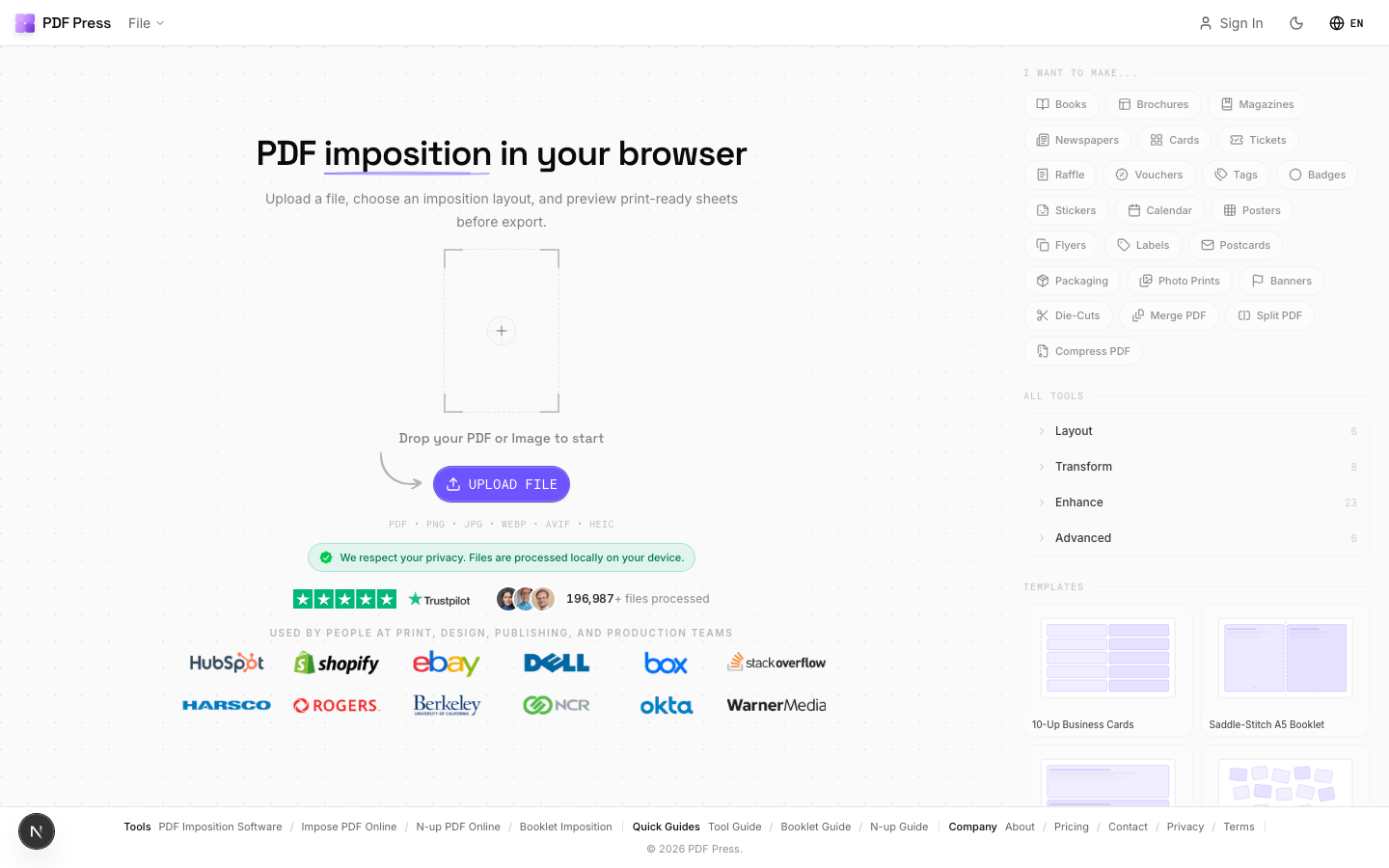 Upload Your File — Load one or more PDF or image files (PDF Press screenshot)