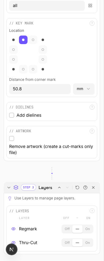 Layers settings panel in PDF Press imposition software (Toggle Layer Visibility configuration)