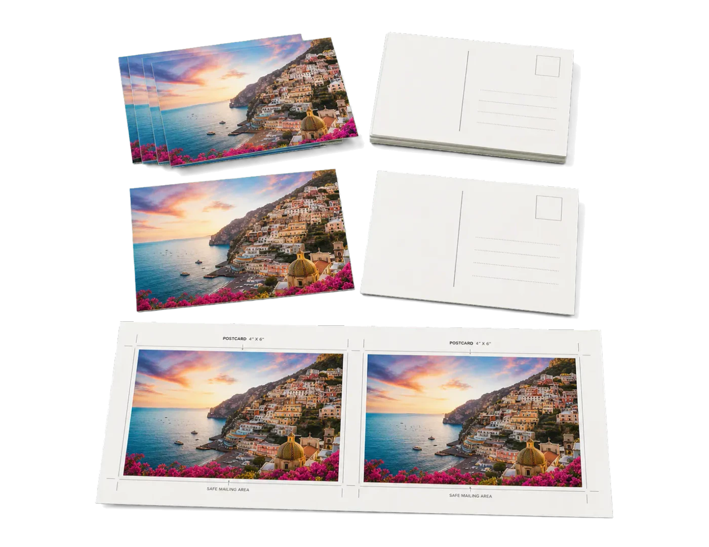 2-Up Postcards (4×6") realistic print production example