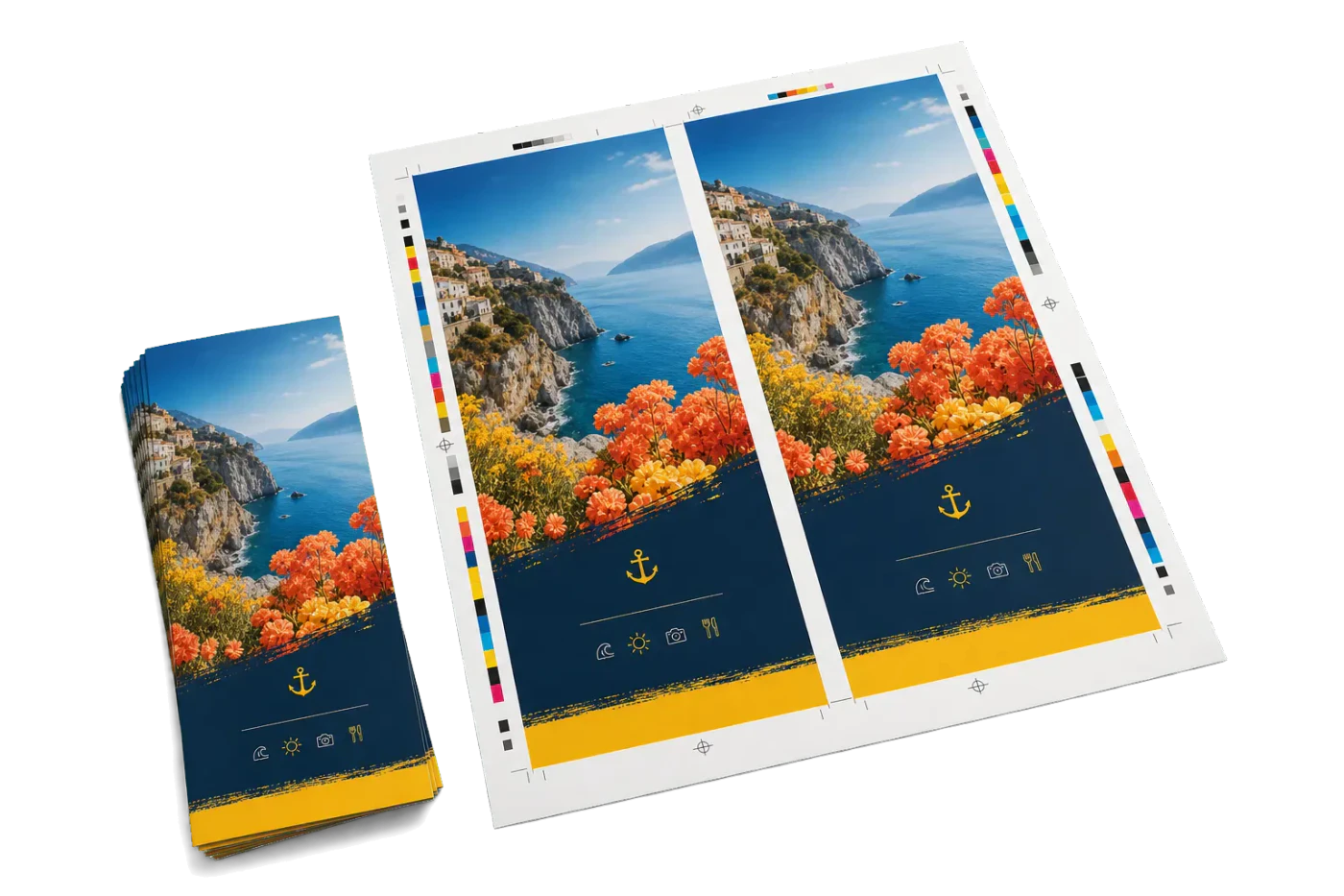 2-Up Rack Cards (4×9") realistic print production example