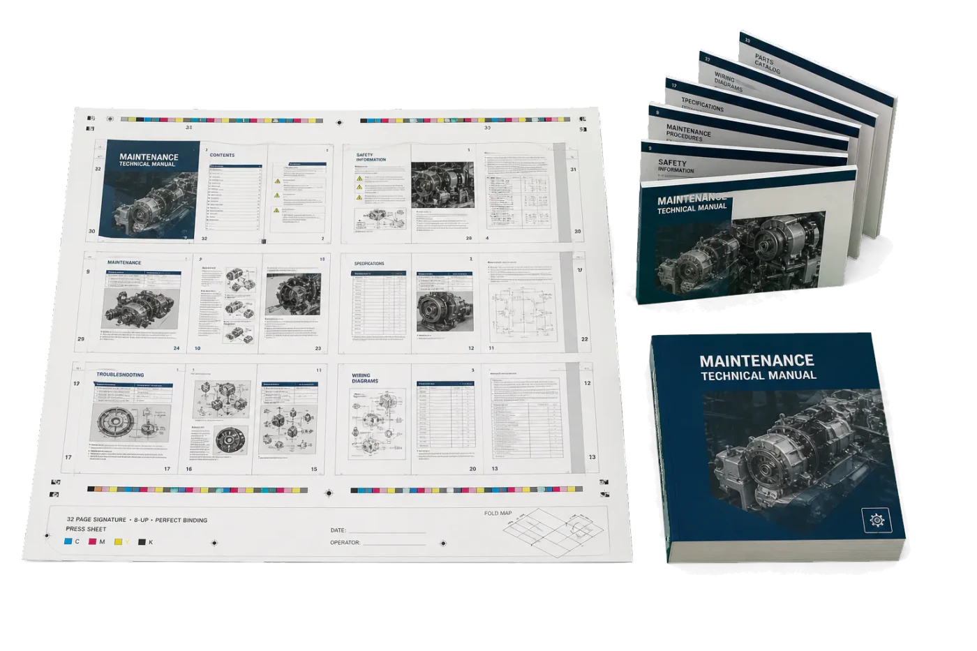 32-Page Book Signature (8-Up) imposed sheet and finished print example