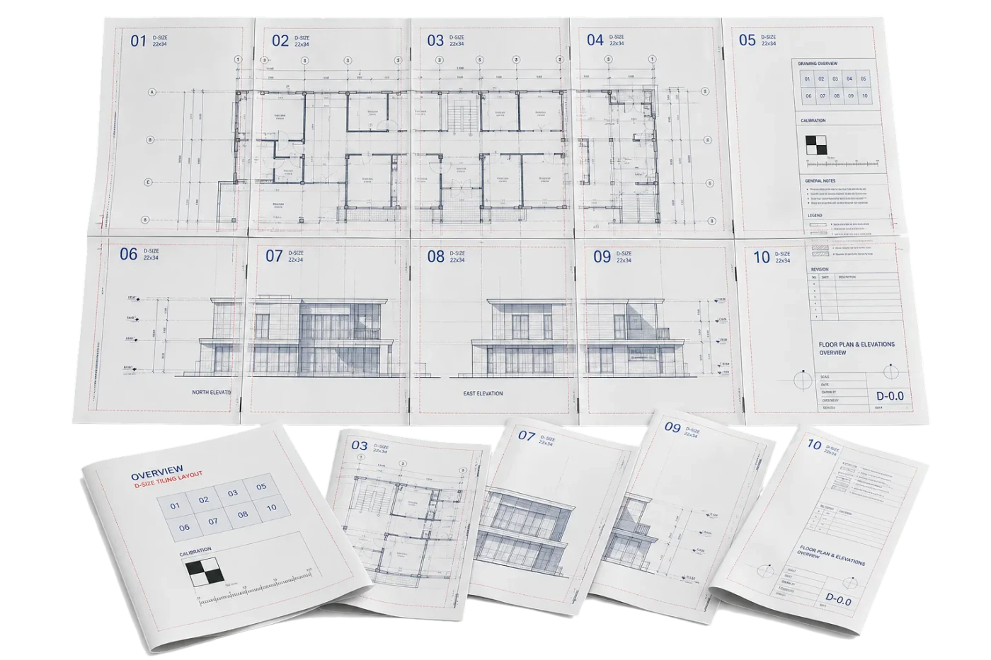 Architectural D-Size Plan to Tabloid Tiles imposed sheet and finished print example