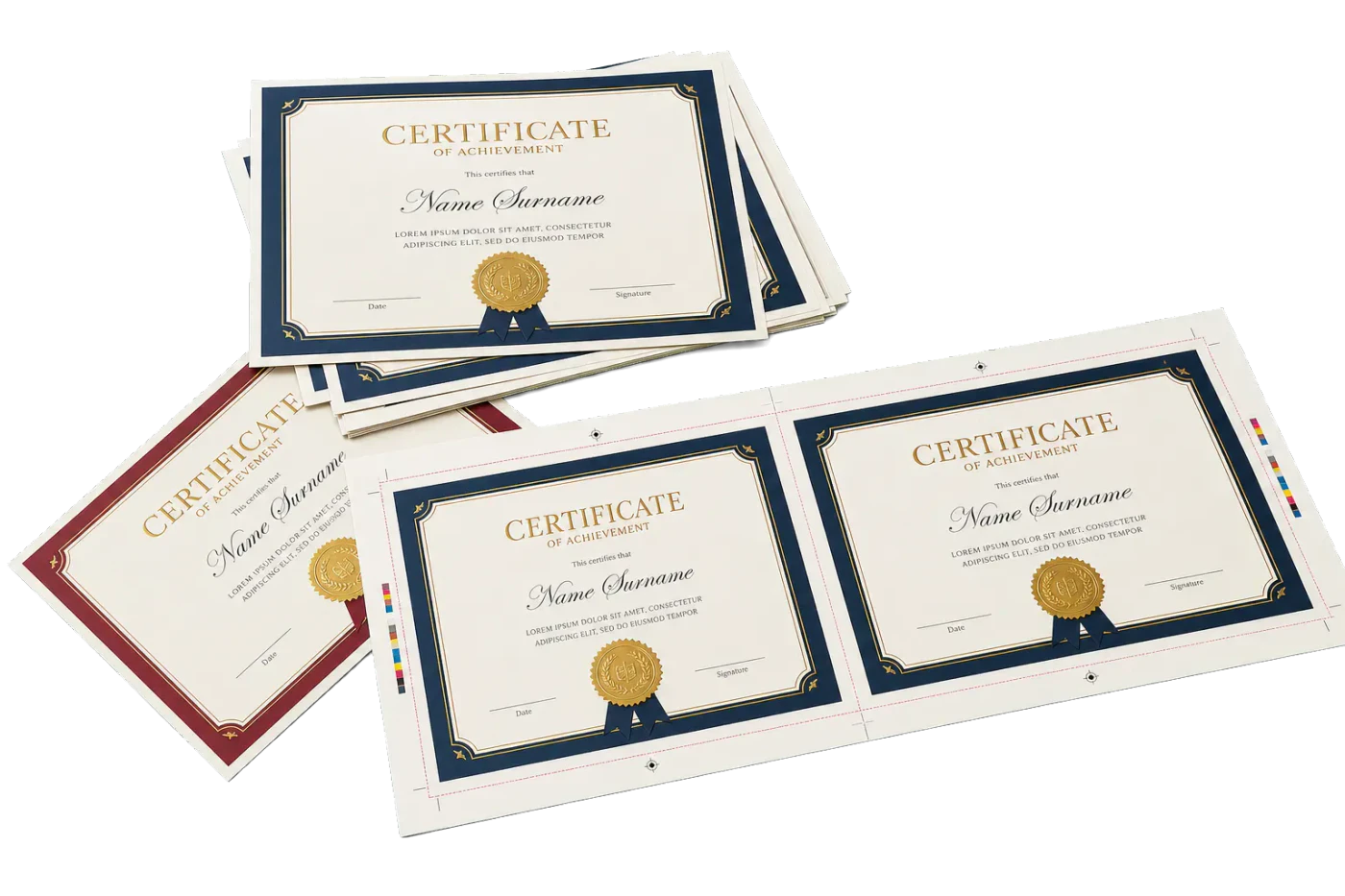 Certificate 2-Up imposed sheet and finished print example
