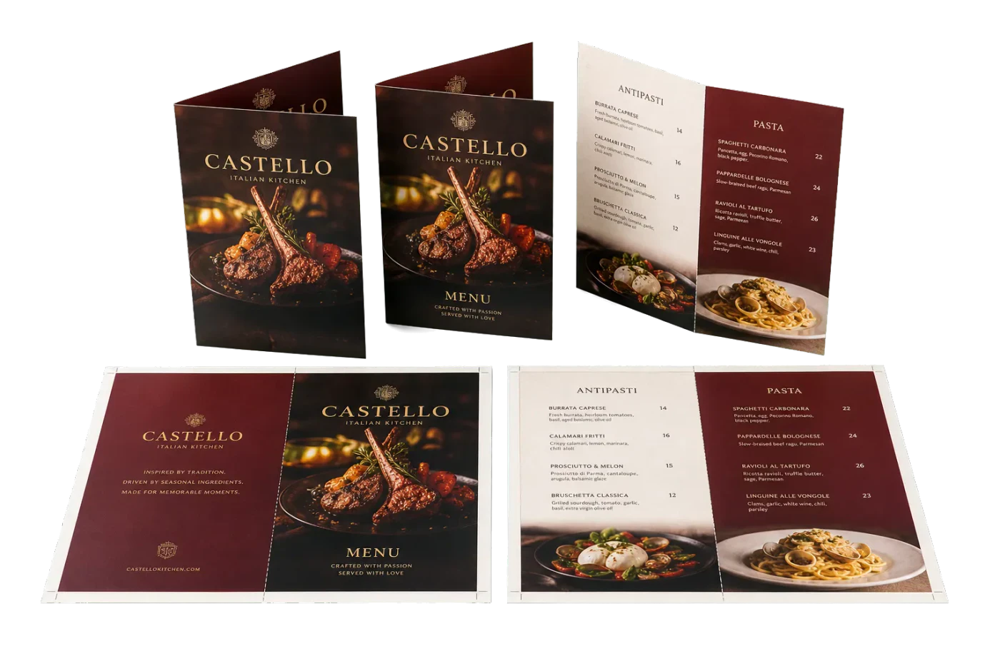 Bi-Fold Restaurant Menu imposed sheet and finished print example