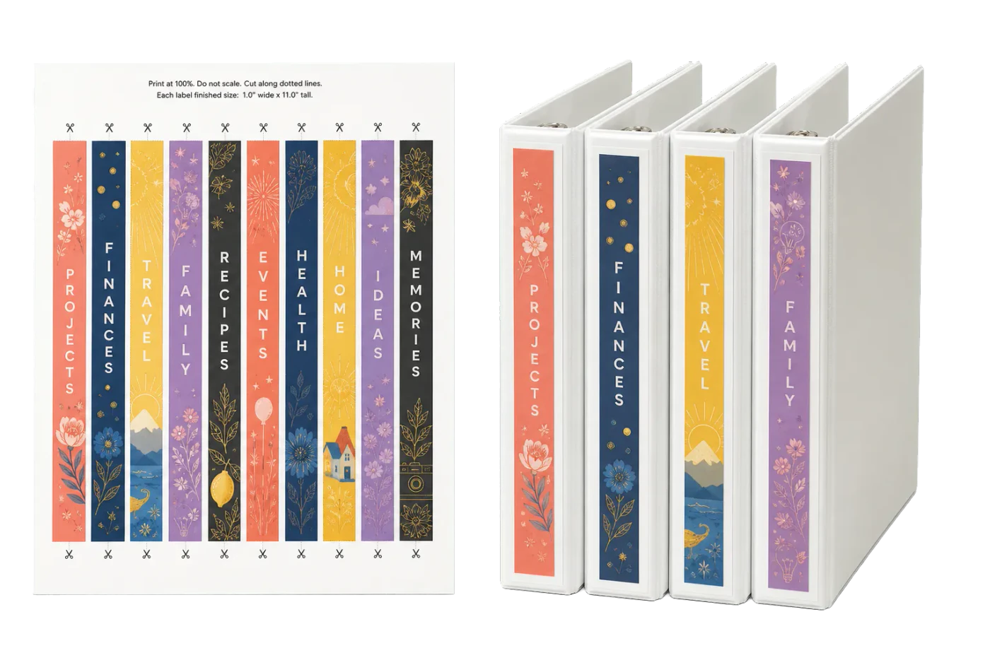 Binder Spine Labels (10-Up) realistic print production example