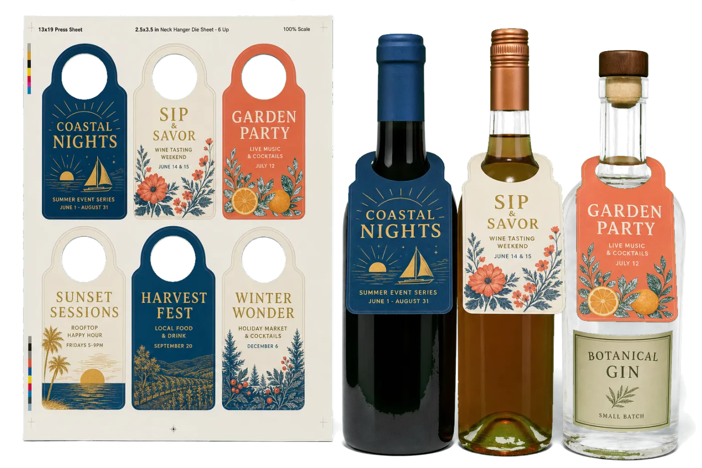 Bottle Neck Hangers (6-Up) realistic print production example