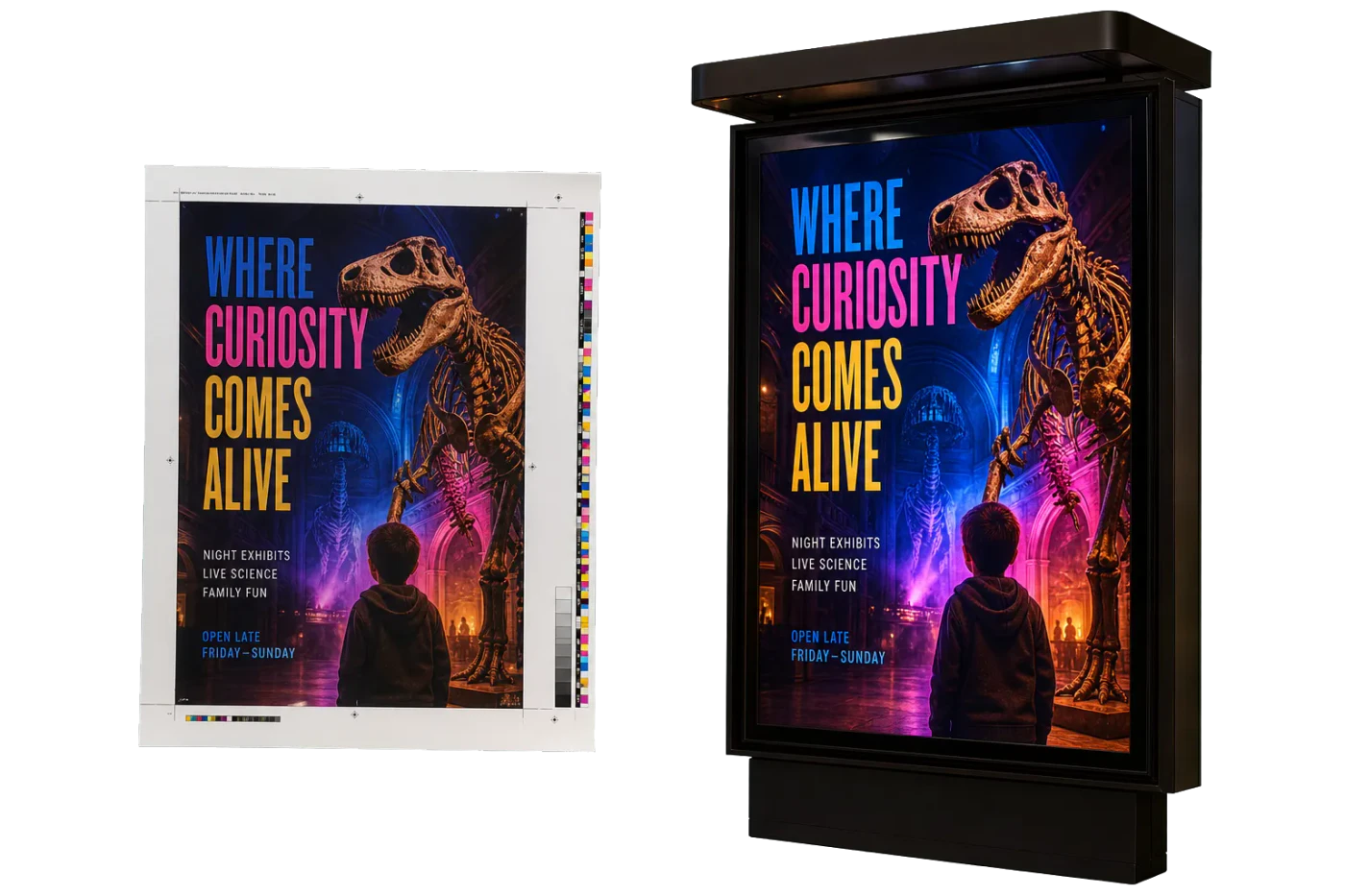 Bus Shelter Poster (46×67") imposed sheet and finished print example