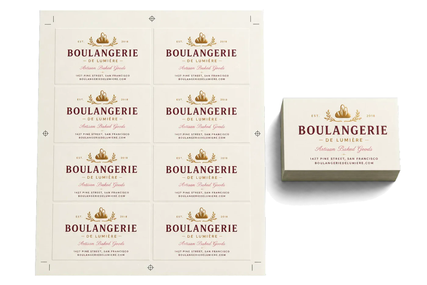 Business Card 8-Up (Step & Repeat) realistic print production example