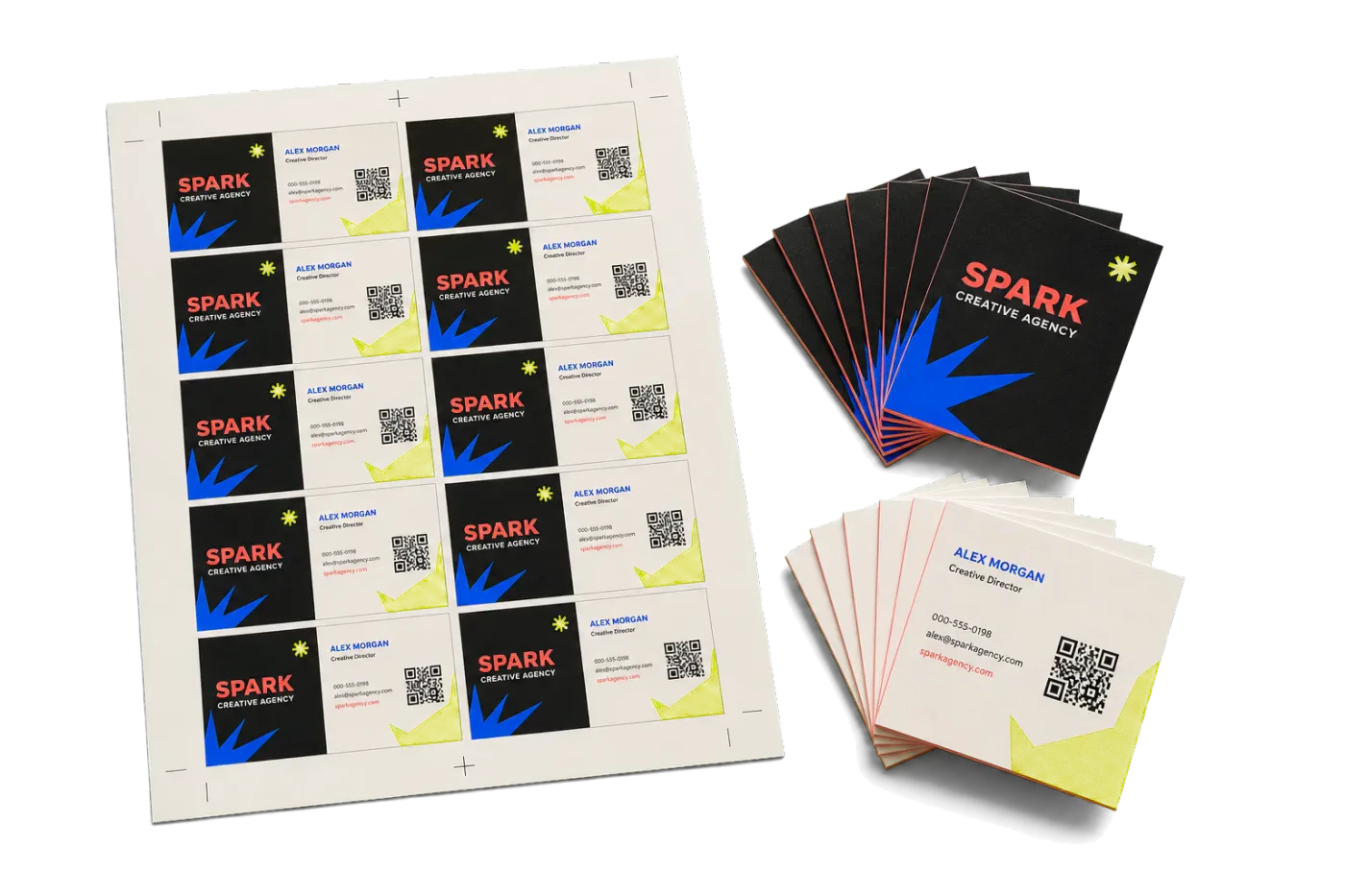 Business Cards with QR Code imposed sheet and finished print example