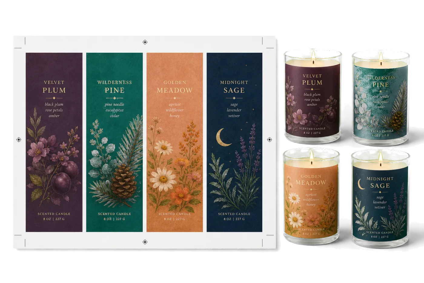 Candle Wraps (4-Up) realistic print production example