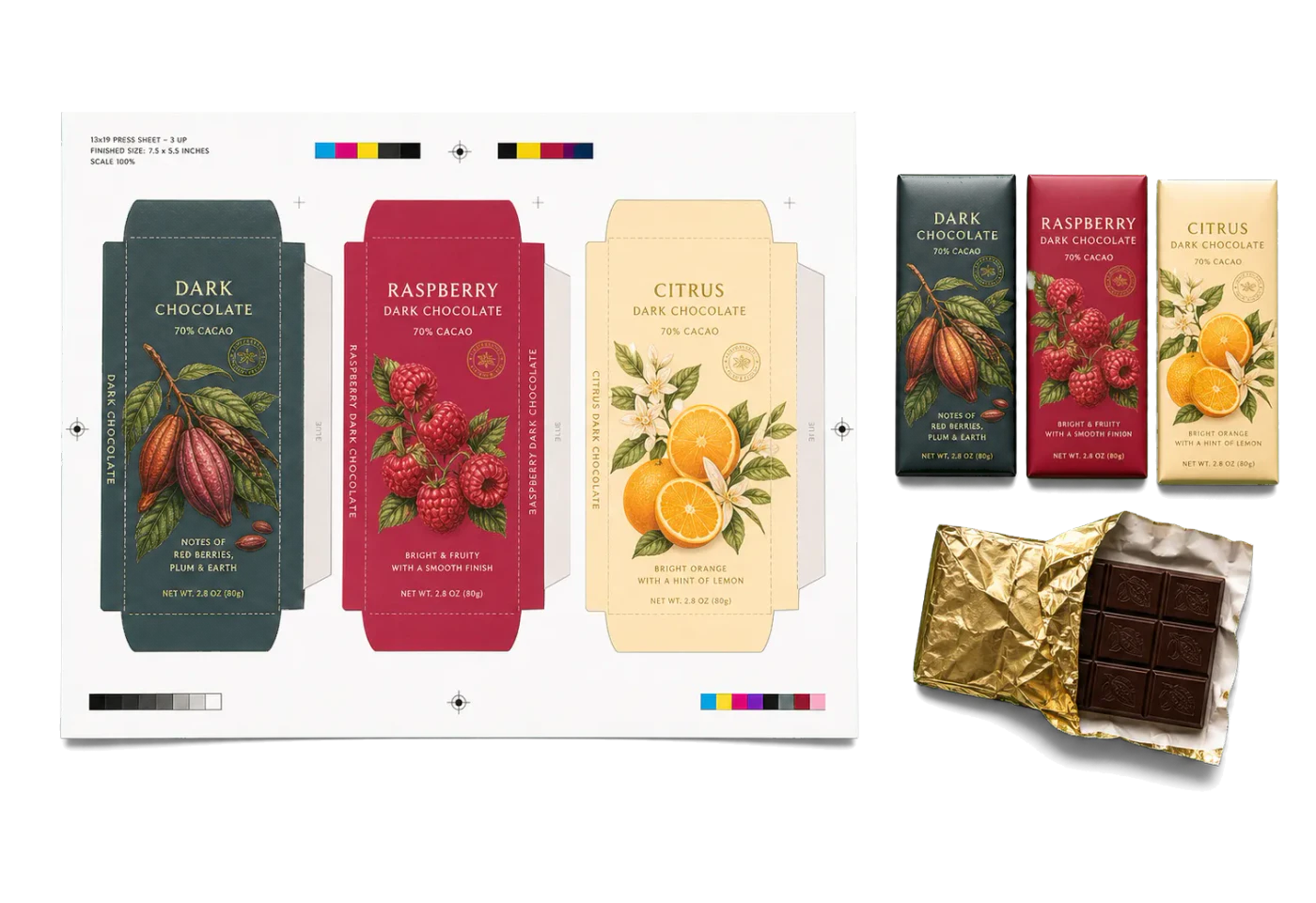 Candy Bar Wrappers (3-Up) realistic print production example