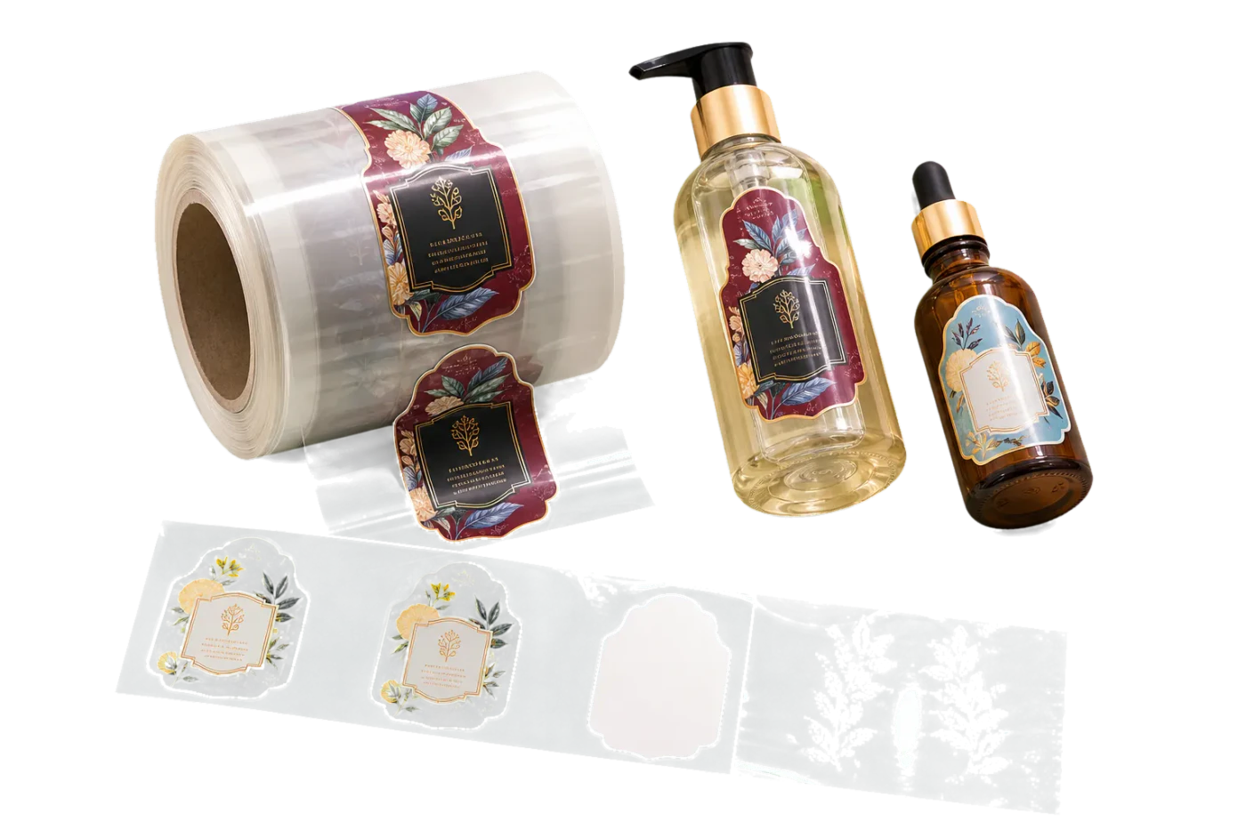 Clear Label with White + Varnish Plates imposed sheet and finished print example