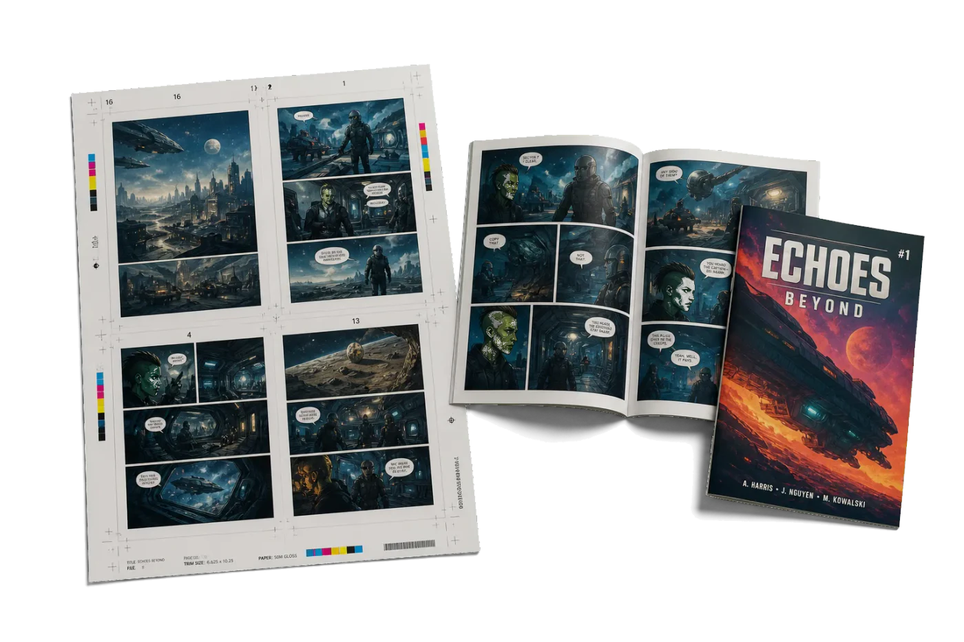 US Comic Book (6.625×10.25") imposed sheet and finished print example