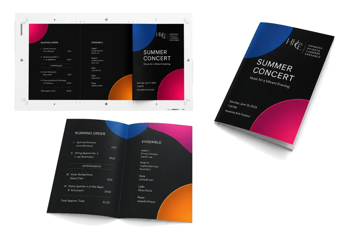 Concert Program (A5) imposed sheet and finished print example