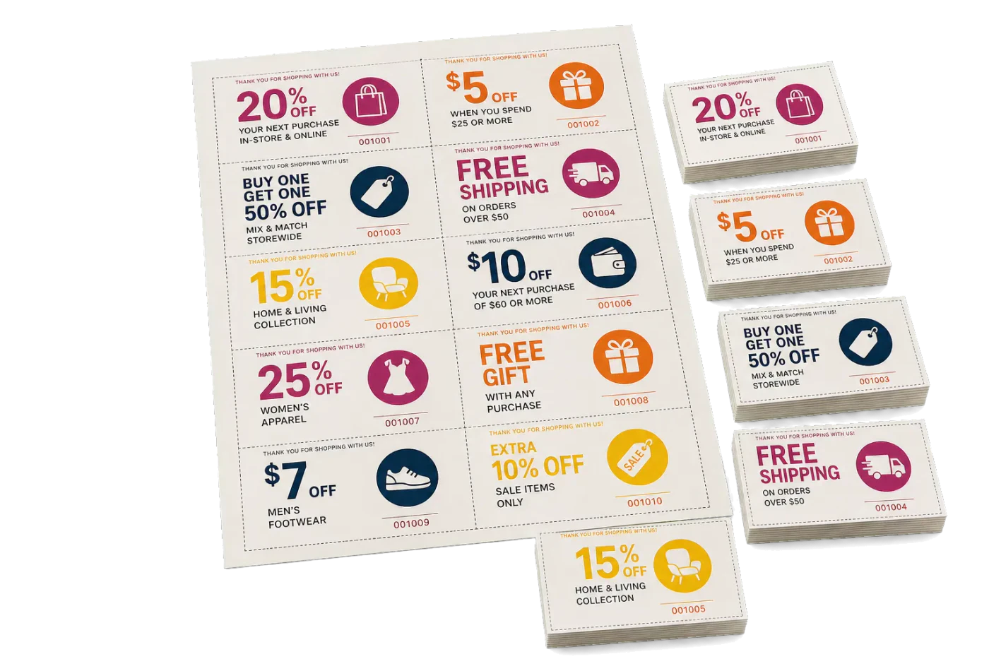 Coupon Sheets (10-Up) realistic print production example