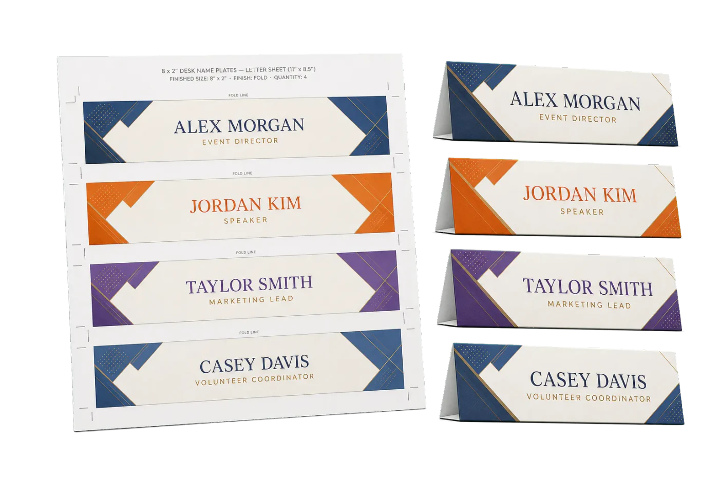 Desk Name Plates (4-Up) realistic print production example