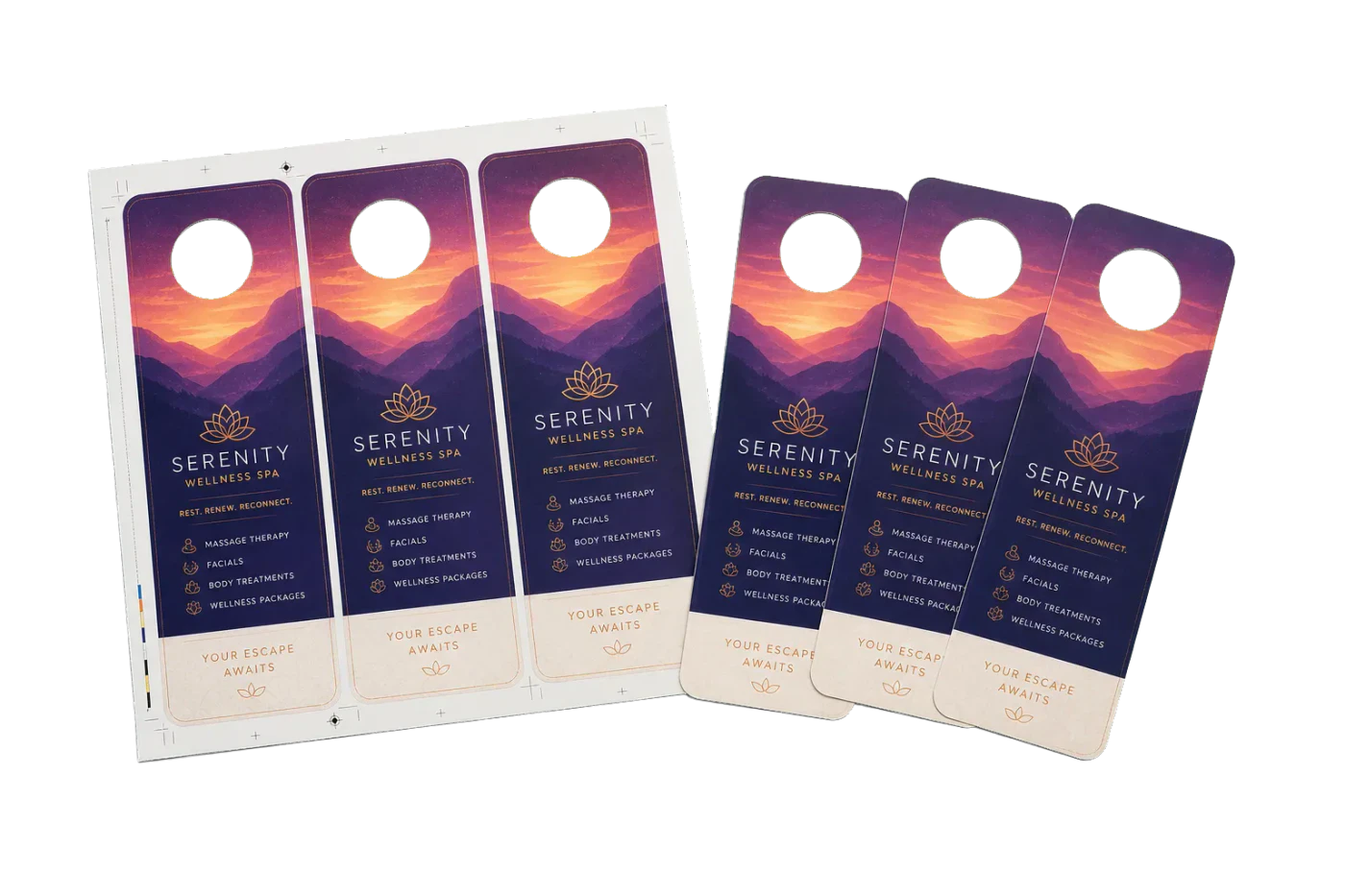 3-Up Door Hangers realistic print production example