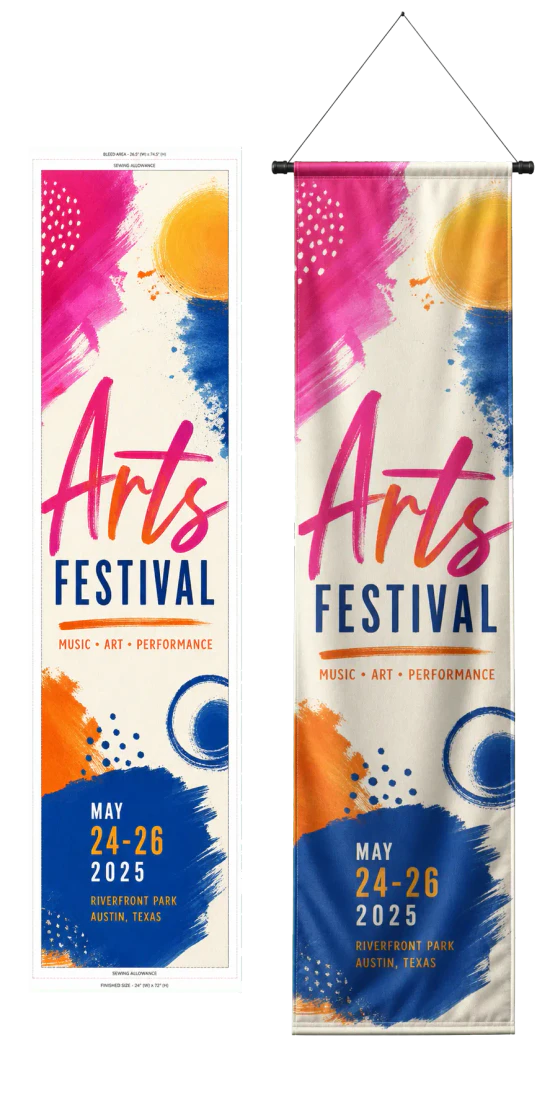Fabric Banner (24×72") realistic print production example