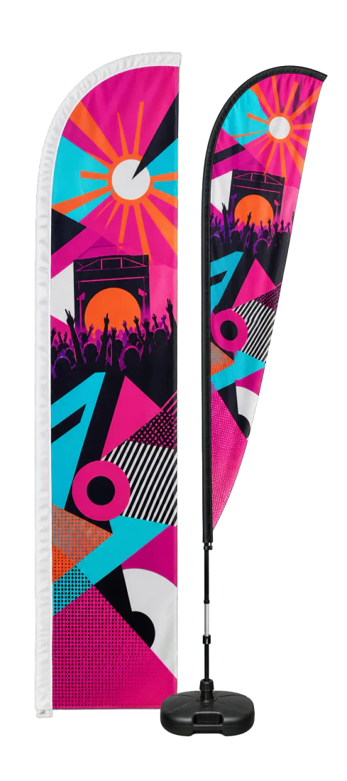 Feather Flag (Soft Signage) imposed sheet and finished print example