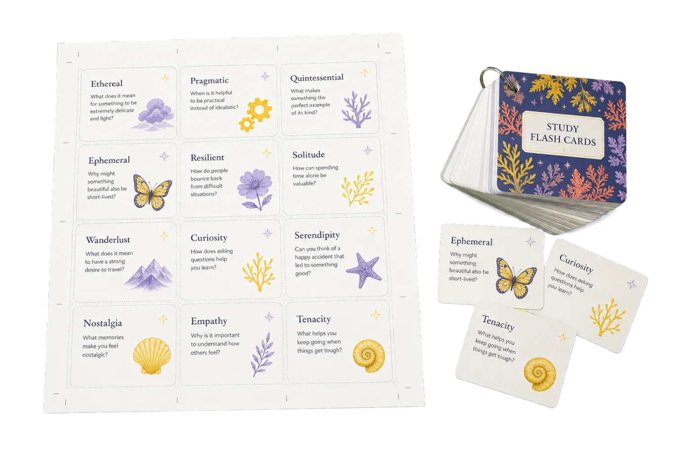 Flash Cards (12-Up) realistic print production example