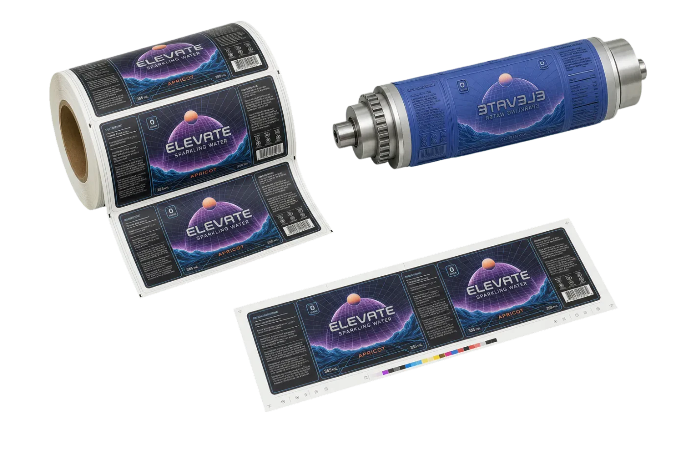 Flexo Label Roll with Cylinder Distortion imposed sheet and finished print example