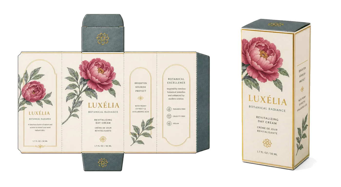 Folding Carton — Straight Tuck End imposed sheet and finished print example