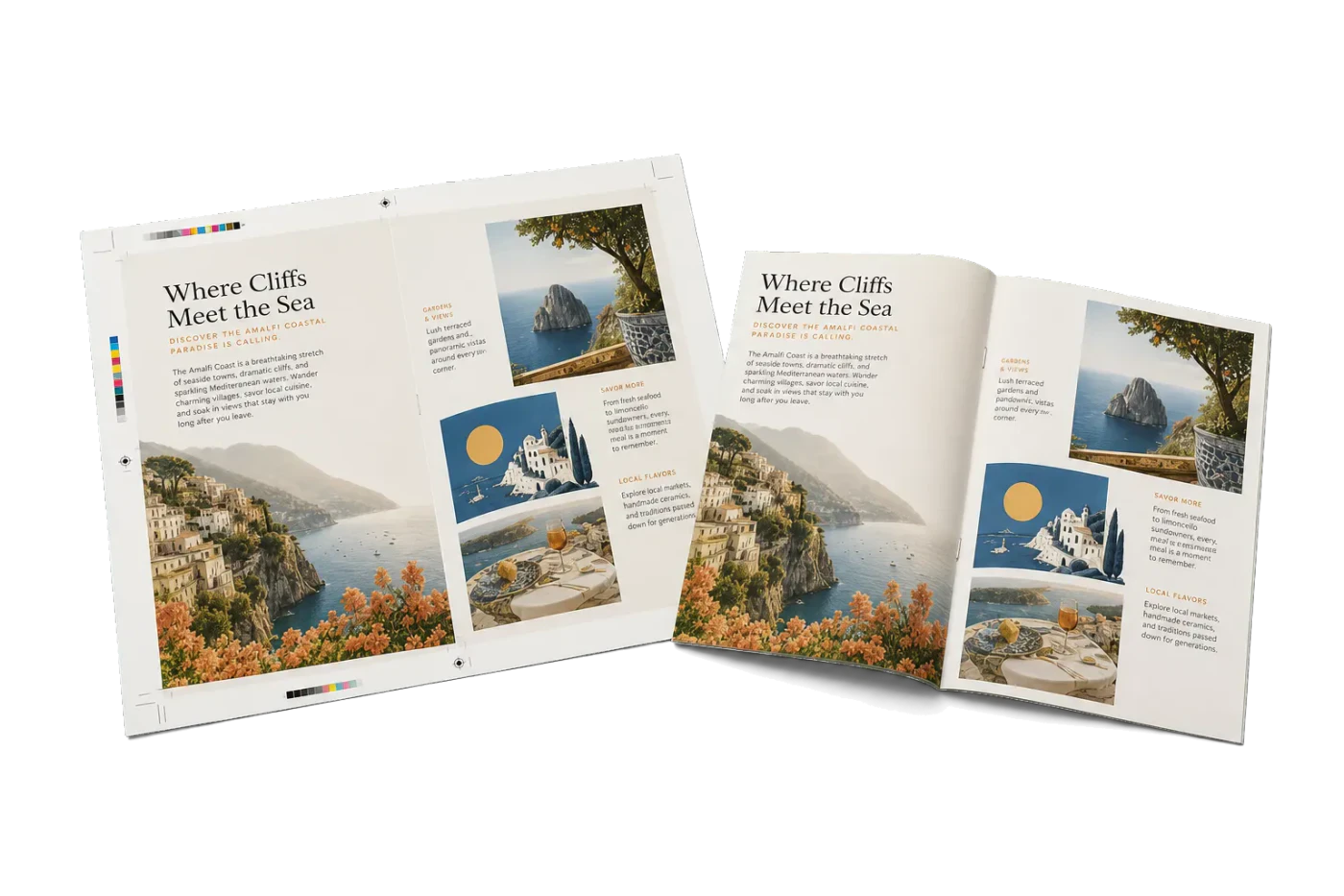 Full-Bleed Brochure Booklet imposed sheet and finished print example