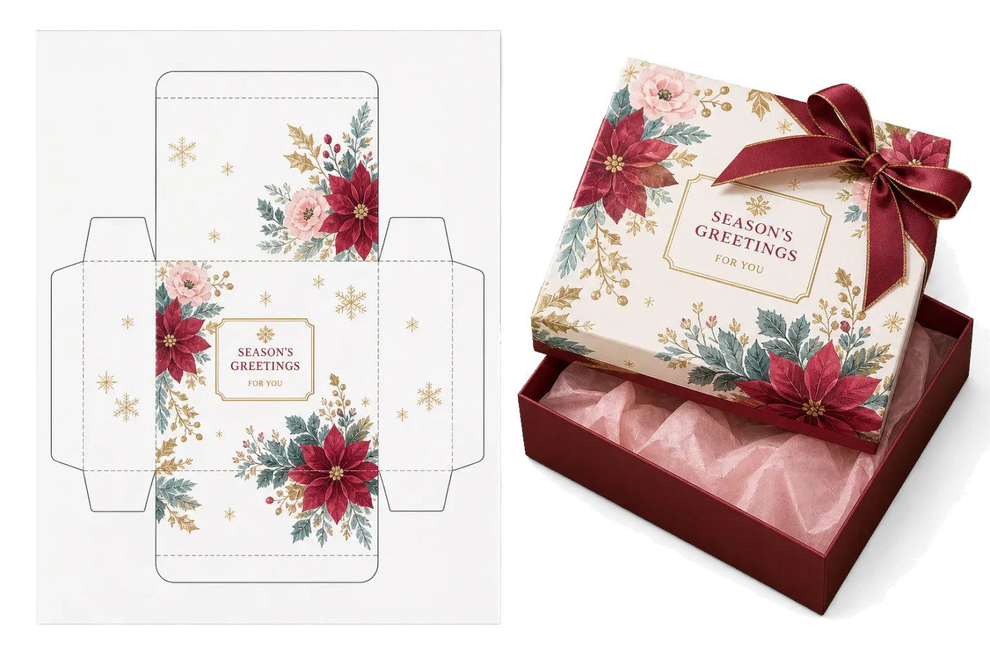 Gift Box Flat (Tabloid) imposed sheet and finished print example