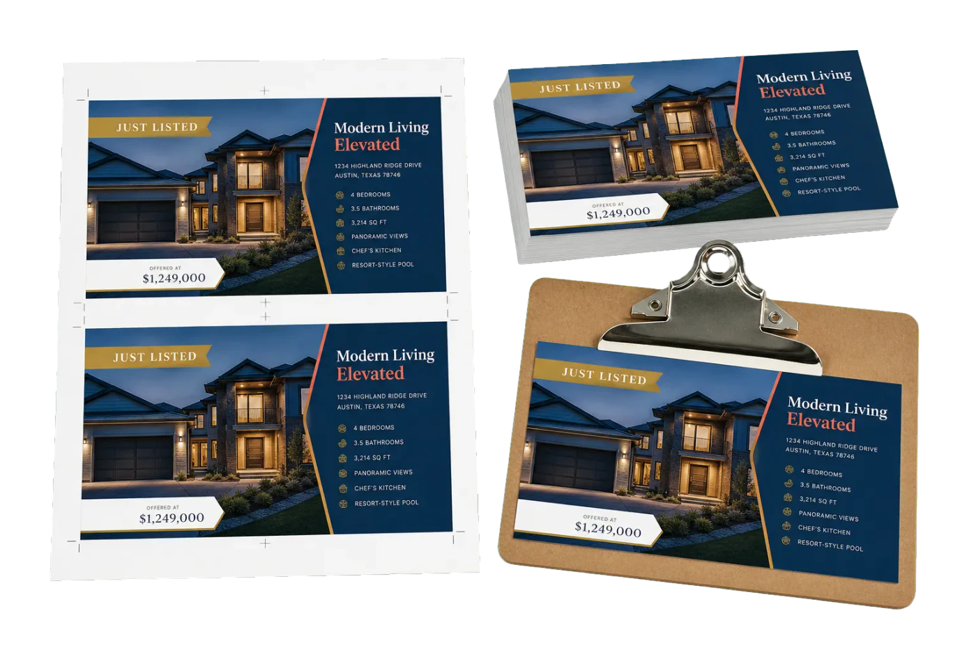 Just-Listed Flyer 2-Up (8.5×5.5") realistic print production example