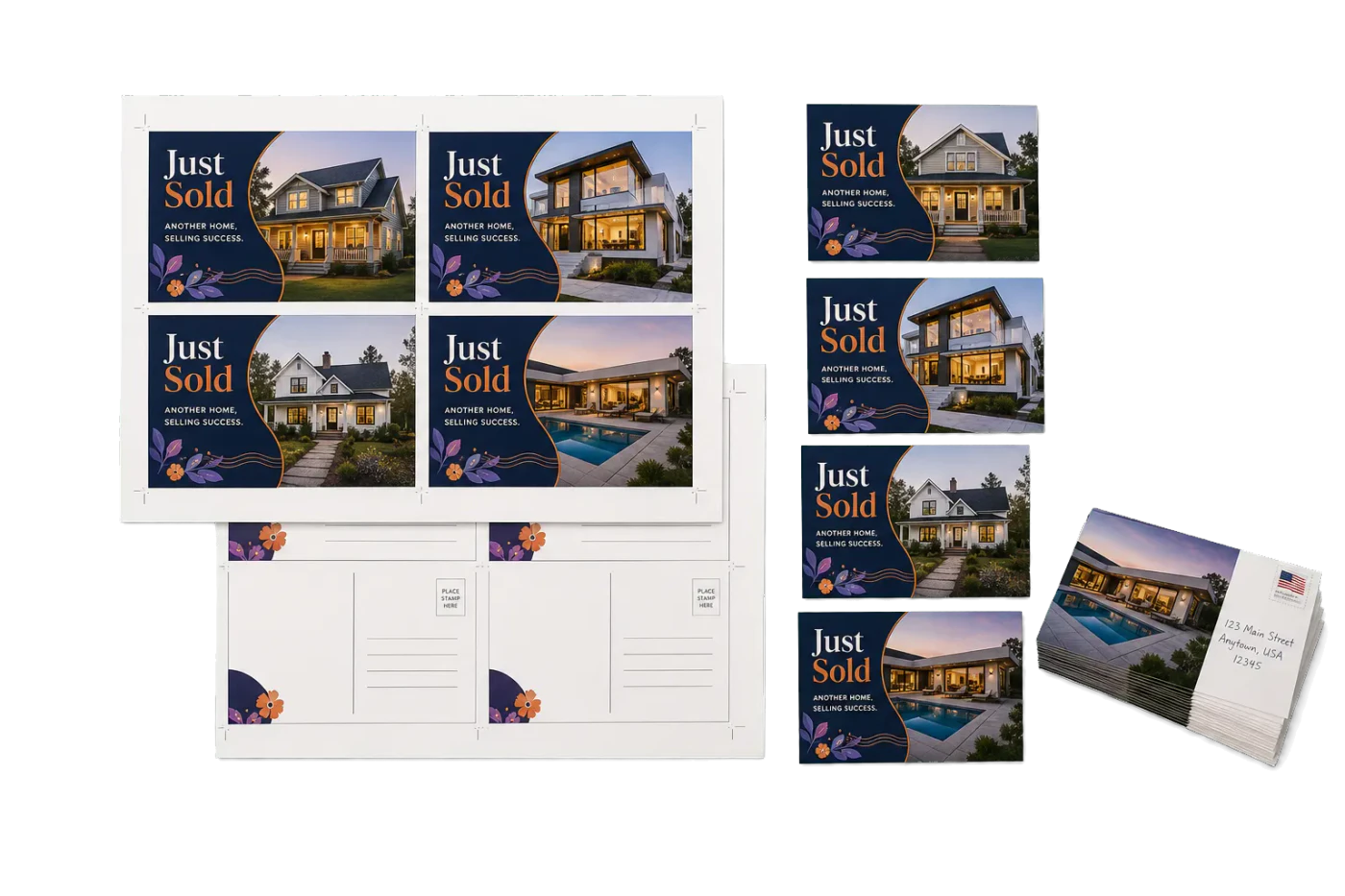 Just-Sold Postcard 4-Up (4×6") realistic print production example