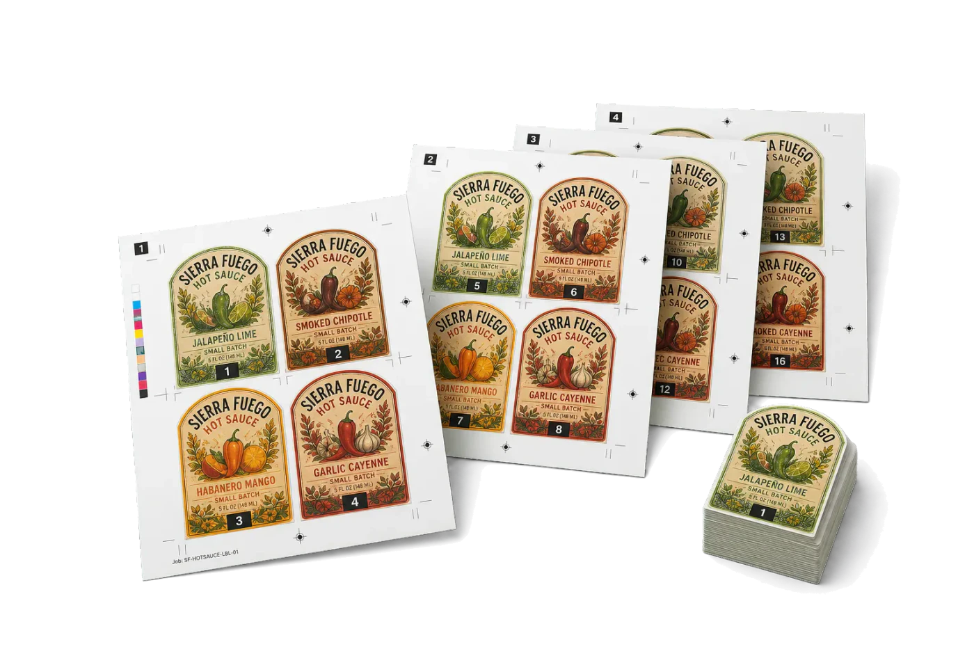 Label 4-Up (Cut & Stack) realistic print production example