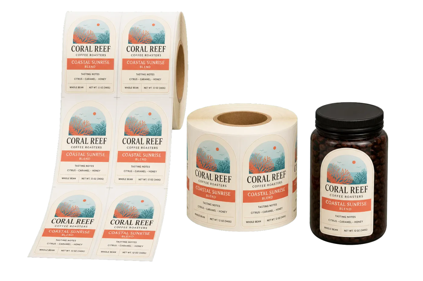 Label Roll 4" (Continuous) imposed sheet and finished print example