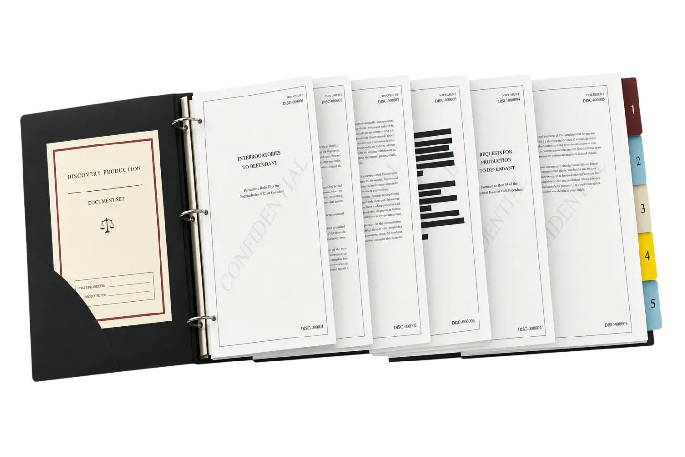 Legal Discovery — Bates + Confidential imposed sheet and finished print example