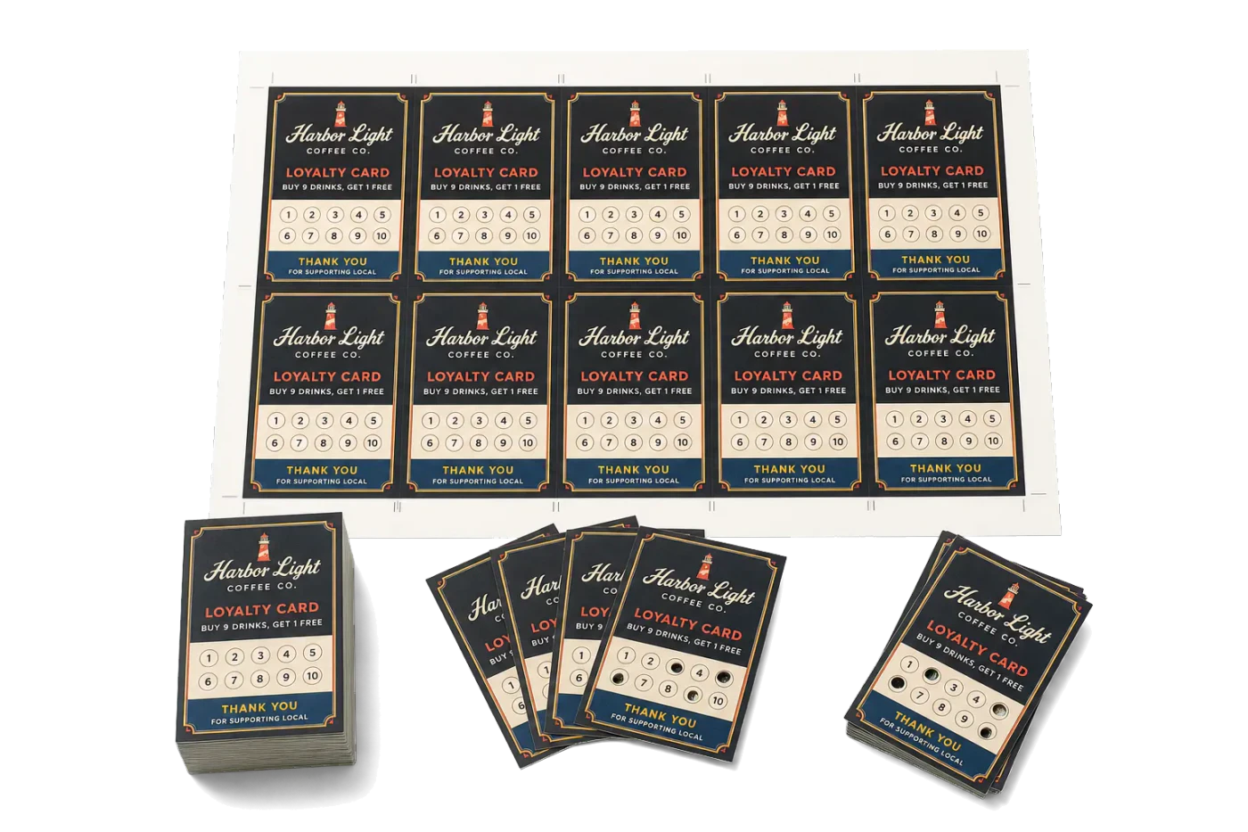 Loyalty/Punch Cards (10-Up) imposed sheet and finished print example