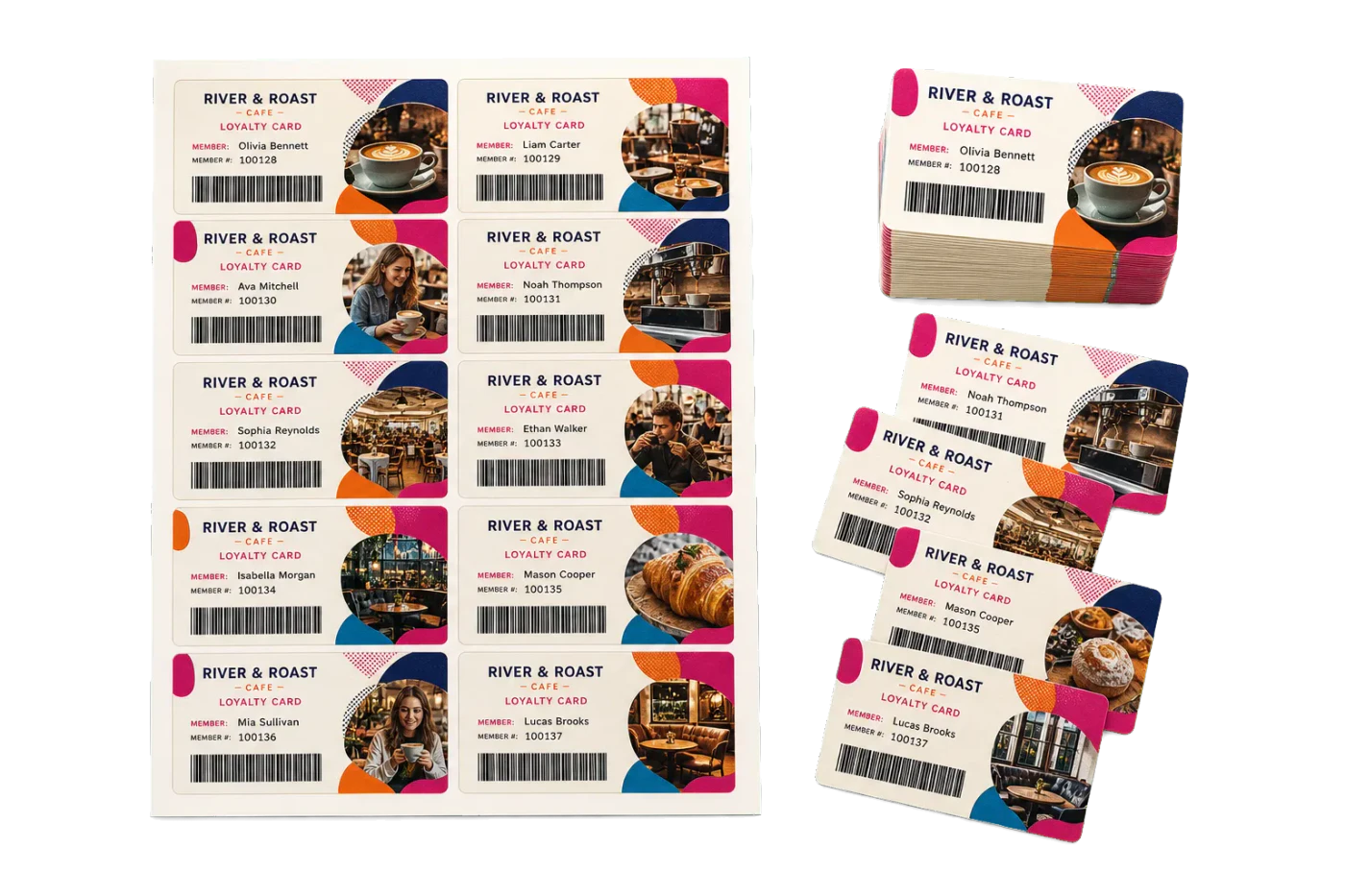 Loyalty Cards (Code 128) imposed sheet and finished print example